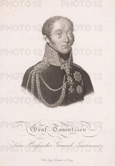 Portrait of Friedrich Bogislaw Emanuel Tauentzien von Wittenberg, print, printmaker: Johann Georg