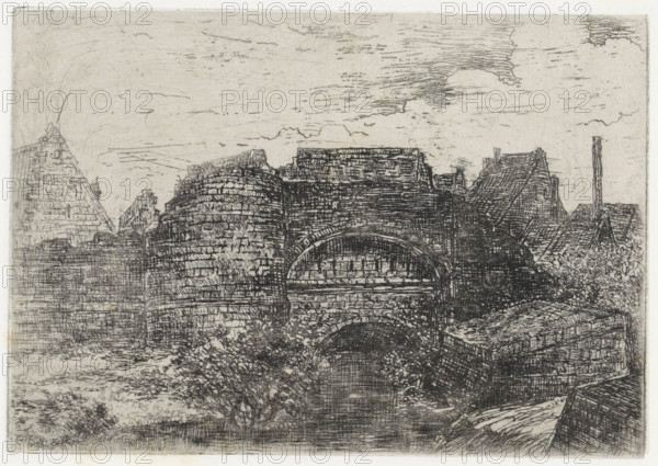 Ruins of ramparts, print, printmaker: Alexander Schaepkens, 1830 - 1899, paper, chine collé,