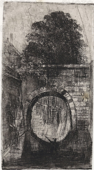 Bridge arch, print, printmaker: Alexander Schaepkens, 1830 - 1899, paper, chine collé, etching,