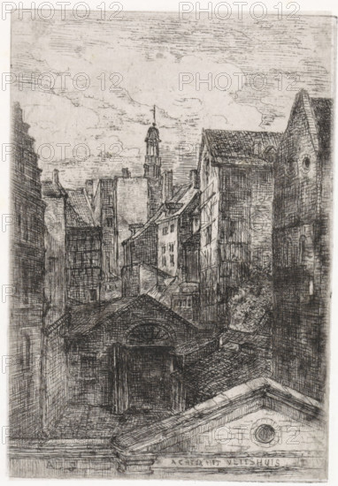 Behind the Meat Market, Maastricht, print, printmaker: Alexander Schaepkens, 1830 - 1899, paper,