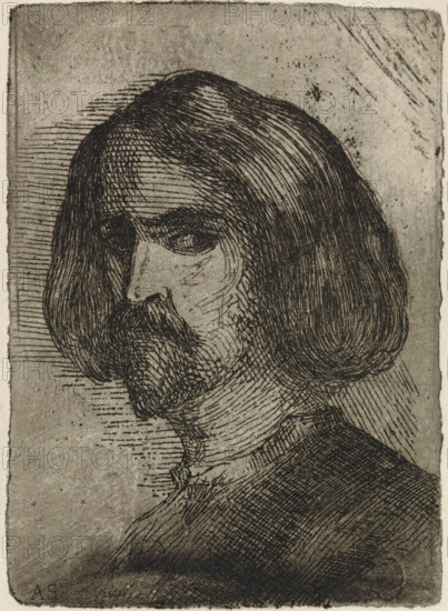 Portrait of Theodoor Schaepkens, Head of an unknown man with medium-length hair (former title),