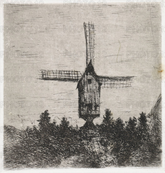 Windmill with three visible blades, print, printmaker: Arnoud Schaepkens, 1855 - 1904, paper, chine