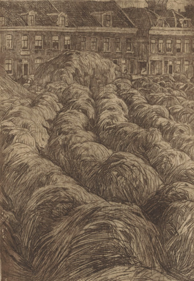 Hooioppers near a city, print, printmaker: Pieter Dupont (signed by artist), 1894-11, paper,