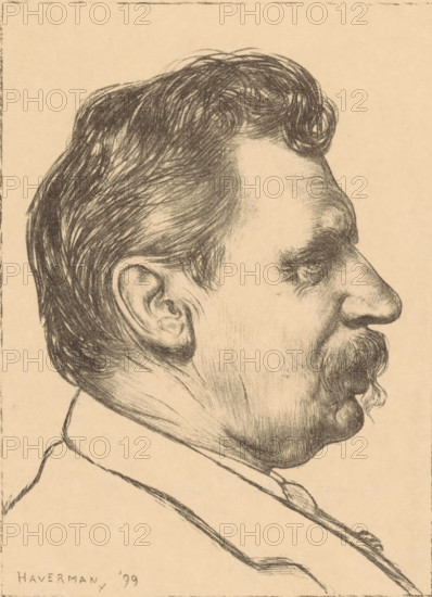 Portrait of Albert Neuhuys, print, A portrait of artist Albert Neuhuys with a moustache.,