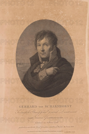 Portrait of Gerhard von Scharnhorst, print, printmaker: Friedrich Wilhelm Bollinger, Berlin, after