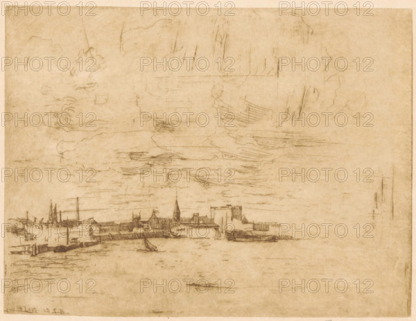 Cityscape from the water, print, Several ships in the water., printmaker: Frederika Henriëtte