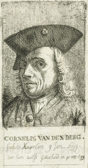 Self-portrait of artist Cornelis van den Berg, Cornelis van den Berg, print, Haarlem, 1759, paper,
