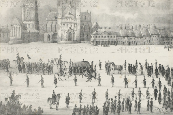 Funeral of AJJ Baron des Tombe, 1845, print, Funeral of Lieutenant General AJJ Baron des Tombe,