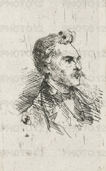 Portrait of artist Frederik Hendrik Weissenbruch, print, printmaker: Bernardus Johannes Blommers,