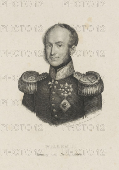 Portrait of William II, King of the Netherlands, print, Portrait of William II. In the lower margin