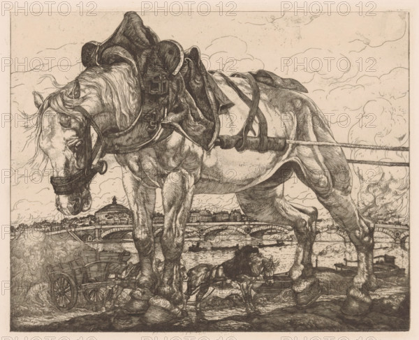 Draft horse by the Seine in Paris, L'Attelage (original series title on object), print, Behind the