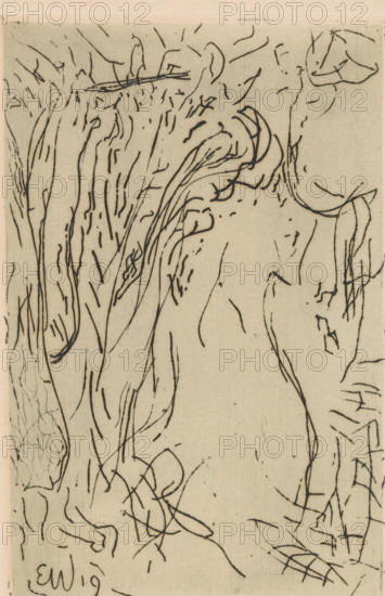 Abstracted forest landscape, print, printmaker: Erich Wichmann (signed by artist), 1919, paper,