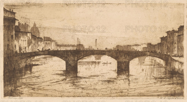 Firenze (original title on object), print, A bridge over the Arno in Florence., printmaker: Willem
