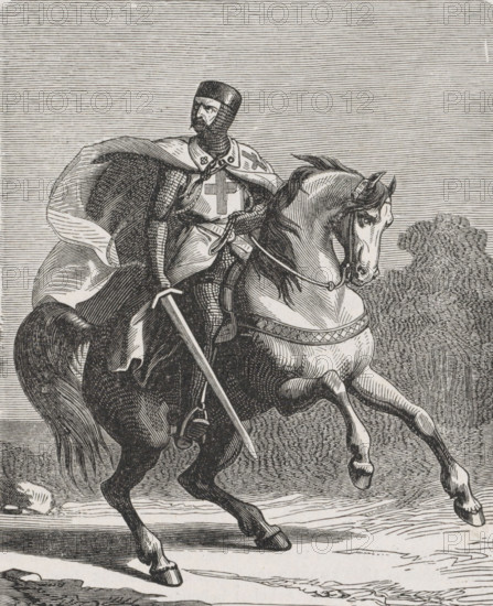 A Knight of the Temple, print, book illustration, A Knight of the Order of the Templars on a