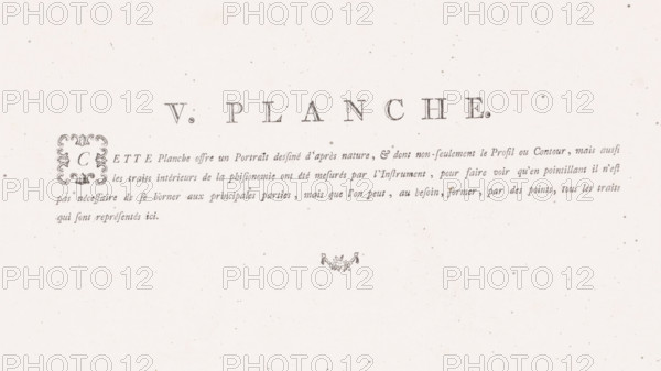 V. Plate., Explanation of the portrait of a man, text sheet, Series number, 5, 12, Text sheet with