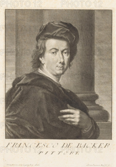 Portrait of painter Johannes Frans de Backer, Portraits of artists, print, book illustration,