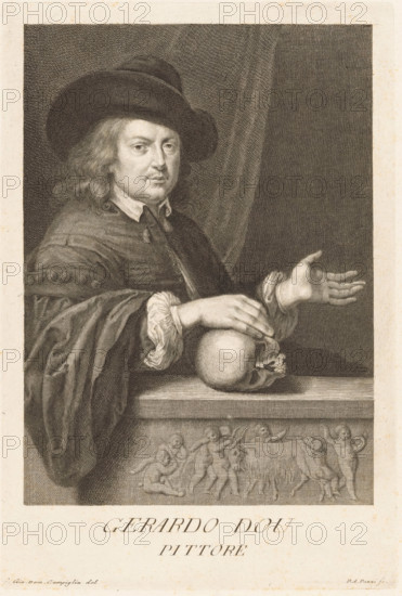 Portrait of artist Gerard Dou, Portraits of artists, print, book illustration, The artist Gerard