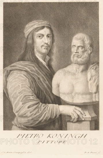 Portrait of artist Philips Koninck, Portraits of artists, print, book illustration, printmaker: