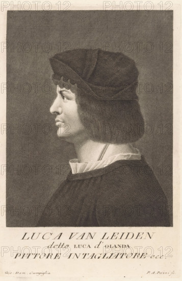 Portrait of artist Lucas van Leyden, Portraits of artists, print, book illustration, printmaker:
