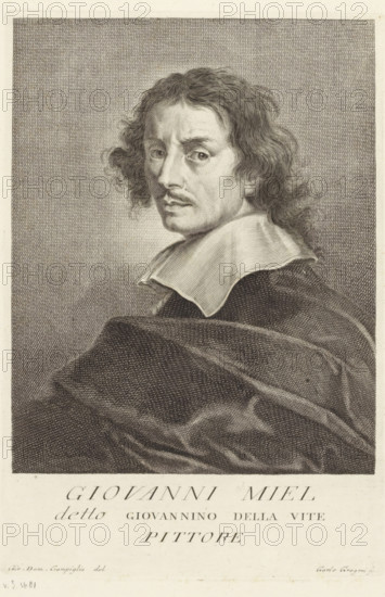 Portrait of artist Jan Miel, Portraits of artists, print, book illustration, printmaker: Carlo