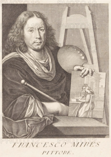 Portrait of artist Frans van Mieris, Portraits of artists, print, book illustration, printmaker: