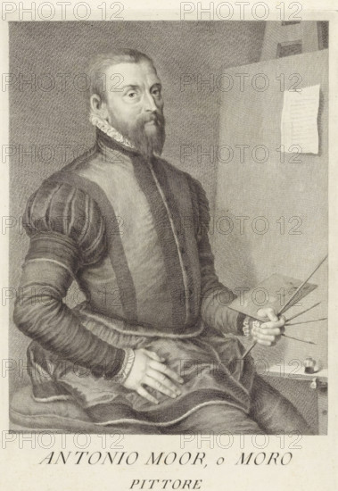 Portrait of artist Anthonis Mor, Portraits of artists, print, book illustration, printmaker: Carlo
