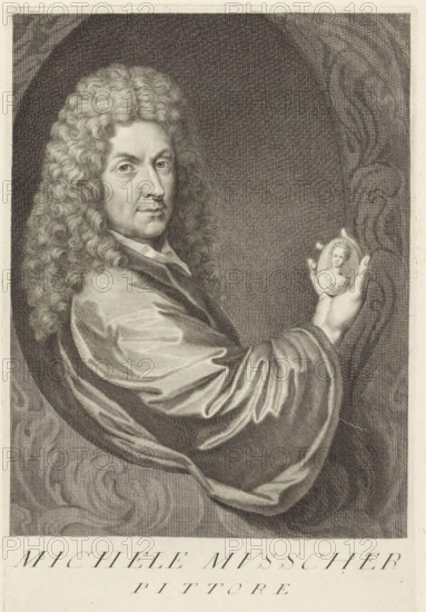 Portrait of artist Michiel van Musscher, Portraits of artists, print, book illustration,