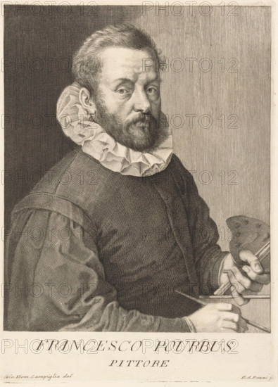 Portrait of artist Frans Pourbus II, Portraits of artists, print, book illustration, inscription: