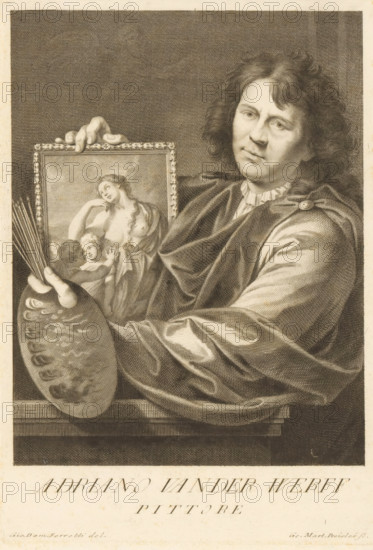 Portrait of Adriaen van der Werff, print, printmaker: Georg Martin Preissler, after design by