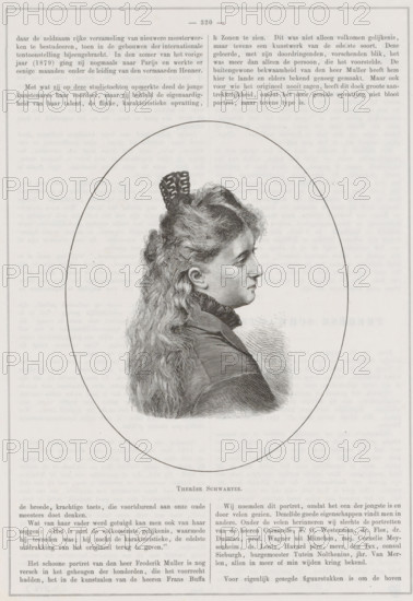 Portrait of Thérèse Schwartze, print, book illustration, Portrait of Thérèse Schwartze in an oval.