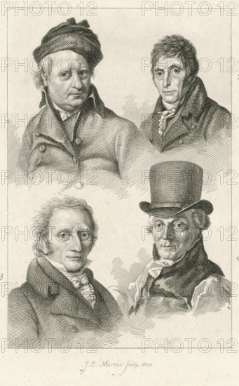 Portraits of Wybrand Hendriks, Abraham van Strij, Adriaan de Lelie and Michiel Versteegh, print,
