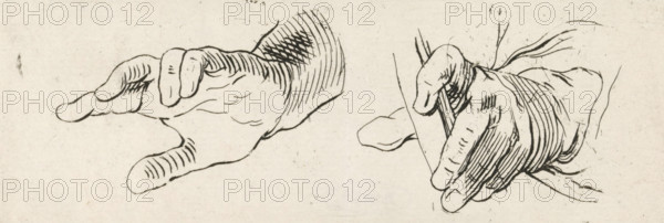 Study of two hands, print, Study of two right hands. The hand on the left is empty. The hand on the