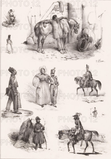 Nine depictions of human pastimes, Passe-temps, Leisure activities, Passe-tems, print, Series