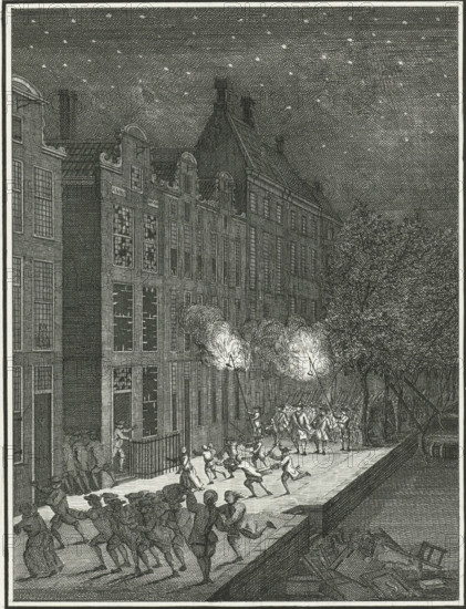 Plundering of a collector's house in Rotterdam, 1759, print, Riot with the looting of the house of