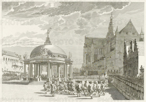 Swearing-in of the government regulations in Haarlem, 1787, print, Solemn ceremony with the