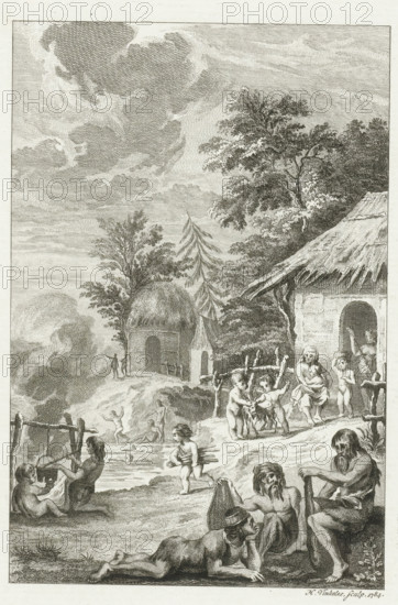 Domestic life of the Batavians, print, historical print, Domestic life of the Batavians.
