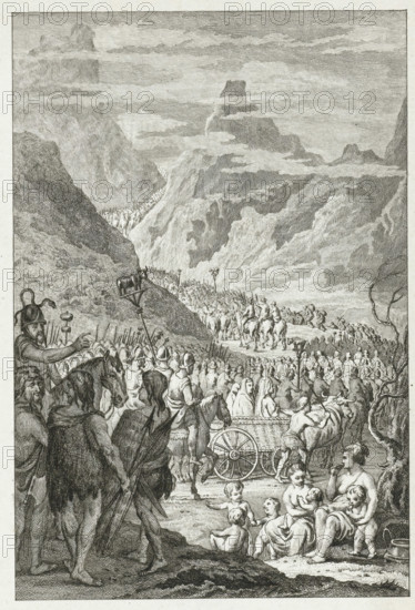 The Cimbri crossing the Alps, print, historical print, printmaker: Reinier Vinkeles (I),