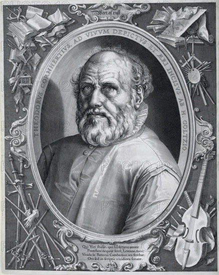 Portrait of Dirck Volckertsz Coornhert, Portrait of Dirck Volckertsz. Coornhert, print, Portrait in