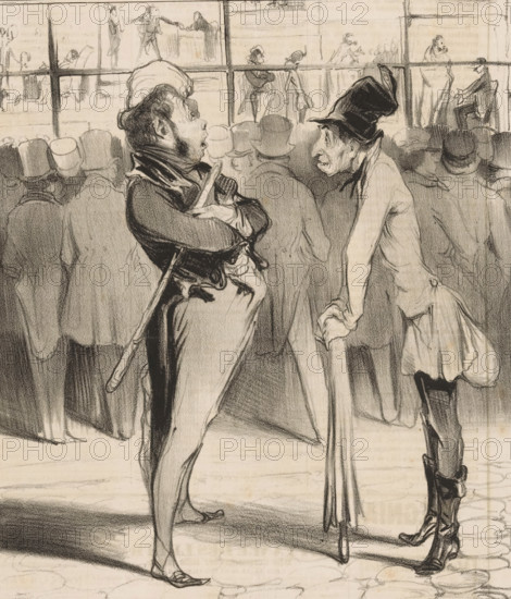 Robert Macaire and Bertrand in front of Aubert's shop window, Caricatures, Caricaturana, cartoon,