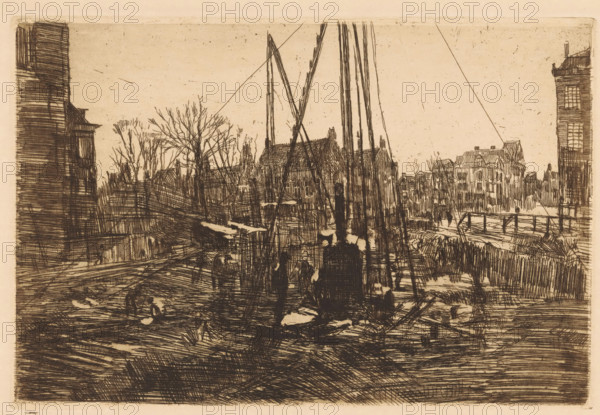 Pile driving in the Raadhuisstraat in Amsterdam, print, The construction pit of the shopping arcade