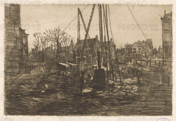 Pile driving in the Raadhuisstraat in Amsterdam, print, The construction pit of the shopping arcade