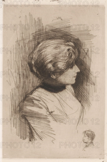 Portrait of an unknown woman, print, printmaker: Nicolaas van der Waay, 1865 - 1936, paper, chine