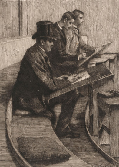 Drawing men, print, printmaker: Nicolaas van der Waay, 1865 - 1936, paper, chine collé, etching,