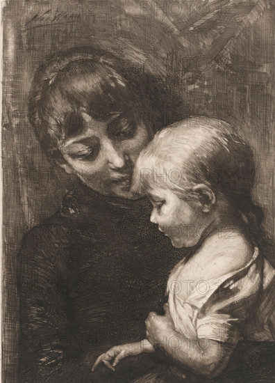 Woman with child, Bad mood, print, printmaker: Nicolaas van der Waay, 1865 - 1936, paper, chine