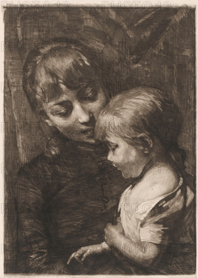 Woman with child, print, printmaker: Nicolaas van der Waay, 1865 - 1936, paper, chine collé,