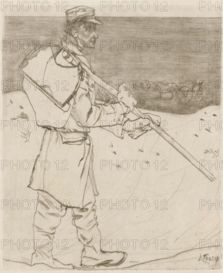 The shell fisherman (original title), Shell fisherman with net on the beach near Katwijk aan Zee,