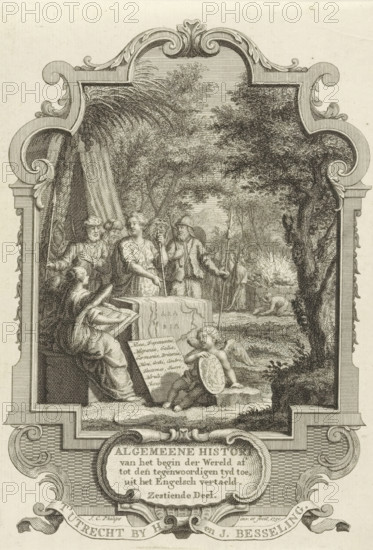 Cartouche with allegory on the history of the Arabian Peninsula, Title page for: Kornelis