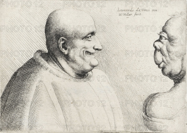 Heads of a large bald man and grotesque woman, Varie figurae et probae, Caricatures, heads and