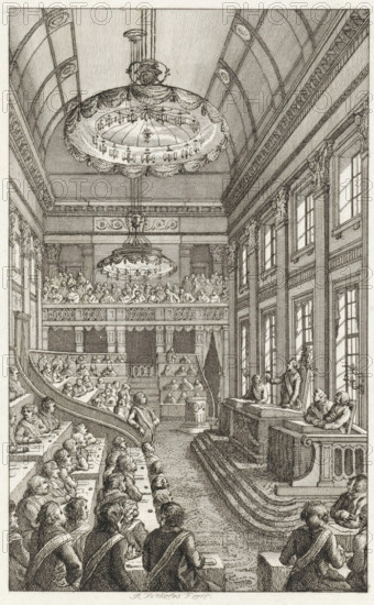 First National Assembly in The Hague, 1796, print, historical print, Session of the First National