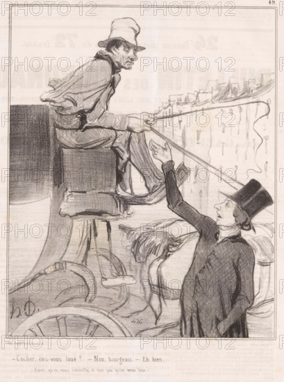 Cocher, êtes-vous loué?, Man asks coachman a question, Parisian emotions, Émotions Parisiennes,